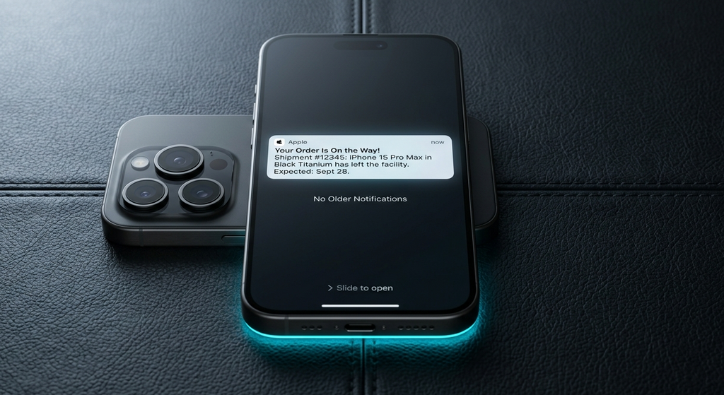 Smartphone with a notification on a dark textured surface