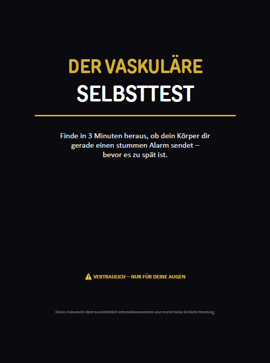 Black background with yellow text about a vascular self-test Royal Bonus – Bonusprodukt Cover